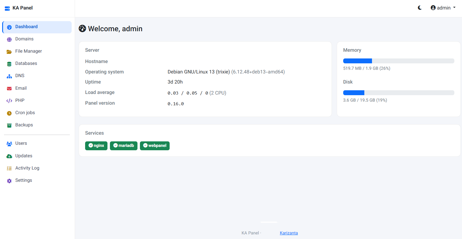 KA Panel: the free hosting control panel we built for our own customers